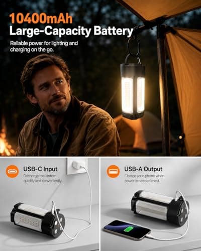 CORESLUX Rechargeable Camping Lights with Stand, 6000K Portable Work Light, 4 LED Lamp Heads Magnetic Flashlight with Detachable Tripod Camping Essentials for Outdoor Work, Garage, Camping, Fishing - Thumbnail 6