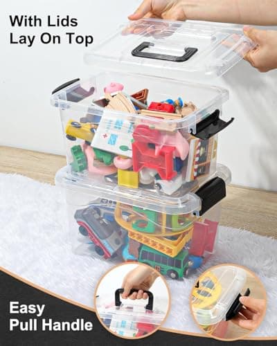 EOENVIVS Plastic Storage Bins with Lids 6 Packs, 7 Quart Storage Organizer Bins with Buckle-Up Latches and Handle, Stackable Storage Containers for Home Pantry Office Classroom Organization, Clear - Thumbnail 4