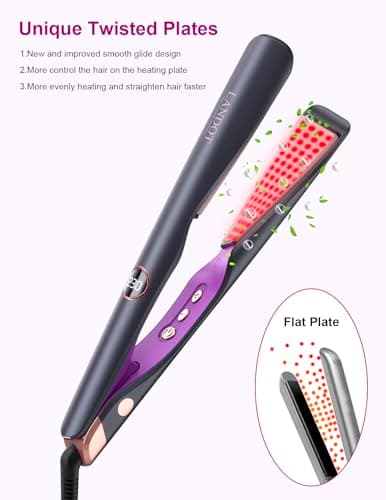 LANDOT Twist Flat Iron 2-in-1 Hair Straightener & Curler, 1 Inch Ceramic Plates, 12 Heat Settings 250-450°F, Fast Heat Up Anti-Frizz Styling Tool, Dual Voltage - Thumbnail 2