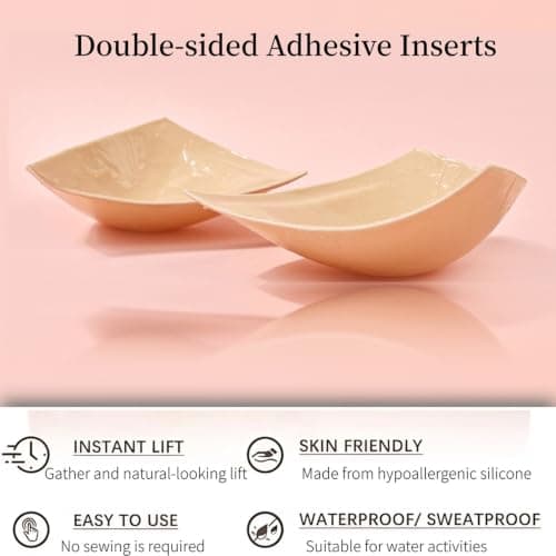 DEPOVOR Large Size Double-Sided Sticky Inserts Lightly Padded for D+ Cups, Reusable Adhesive Lifting Bras for Large Bust Nude - Thumbnail 3