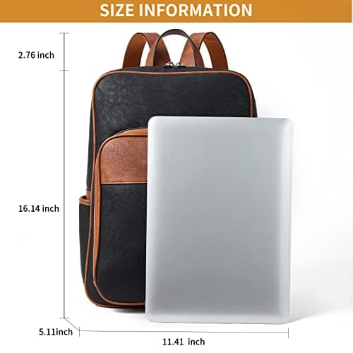 Telena Leather Laptop Backpack for Women Business Casual College Bags Black-Brown - Thumbnail 3