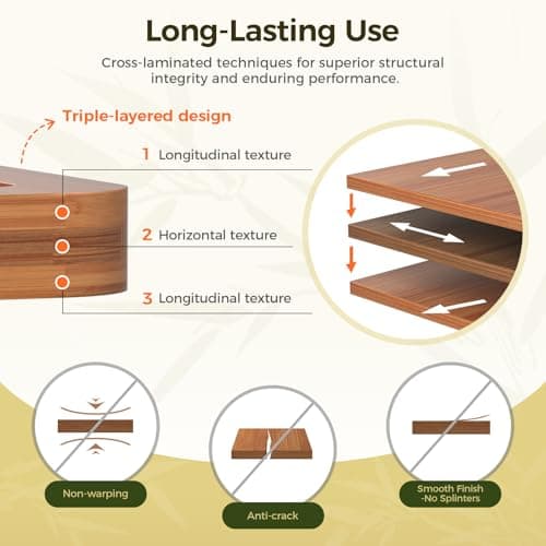 Bamboo Cutting Board for Kitchen – 3-Piece Wooden Boards with Juice Grooves, Side Handles, Non-Slip Mats – Perfect for Meat, Veggies Fruit,Cutting Board & Knife Sets – Ideal Kitchen Gift - Thumbnail 4