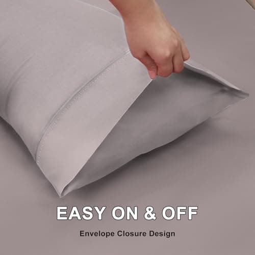 Lirex Queen Pillow Cases Set of 2, 100% Cotton Sateen, Breathable, Cooling, Soft for Quality Sleep, Pillow Covers with Envelope Closure, 20" x 30", Grey - Thumbnail 6