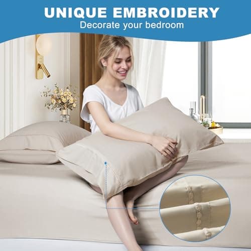 LOVSTOY Cooling Pillow Cases Set of 2, Standard Size Cool Pillowcases for Hair Skin Hot Sleepers, Soft Silky Summer Pillow Cover with Envelope Closure, Desert Yellow, 20"x26" - Thumbnail 3