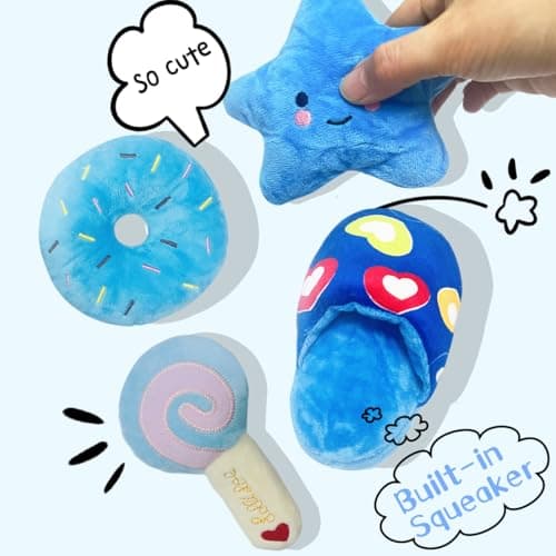 MOSYZEO Soft Dog Toys for Small Dogs, 4 Packs Cute Chew Toys for Puppy, Durable Soft Plush Small Dog Toys, Blue Stars Designs, Puppy Toys - Thumbnail 2