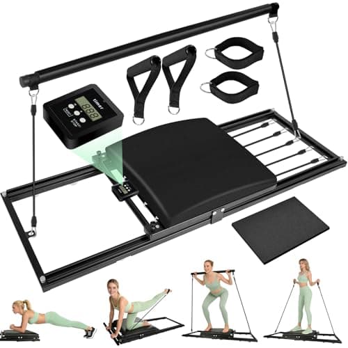 Pilates Board, Foldable Pilates Reformer Set, Multi-Purpose Iron Extended Pilate Equipment, 7-in-1 Pilate Machines for Home Use, with Pilates Bar, Resistance Bands - Image 1