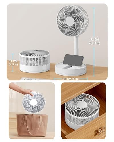KASYDoFF Desk Fan, 8-Inch Oscillating Portable Fan Rechargeable, 24H Run, 90° Rotate Small Fan for Bedroom, 4 Speeds＆8H Timer Quiet Mini Travel Fan, Battery Powered USB Fans for Office＆Home, White - Thumbnail 4