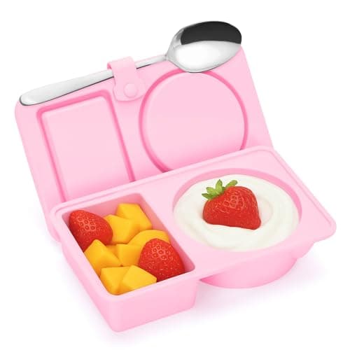 Dalycro Silicone Snack Containers with Lids – Reusable Snack Containers with Double Compartments for Adults Mini Silicone Food Box Perfect for Travel Lunch Gym (Pink) - Image 1