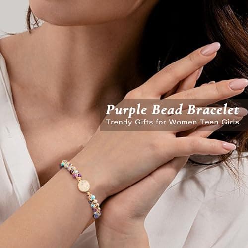 Sistble Girlfriend Bracelet Gifts, Girlfriend Bracelet from Boyfriend Christmas Gift Stocking Stuffers for Teens Purple Beaded Bracelets Love You Gift Anniversary Jewelry - Thumbnail 2