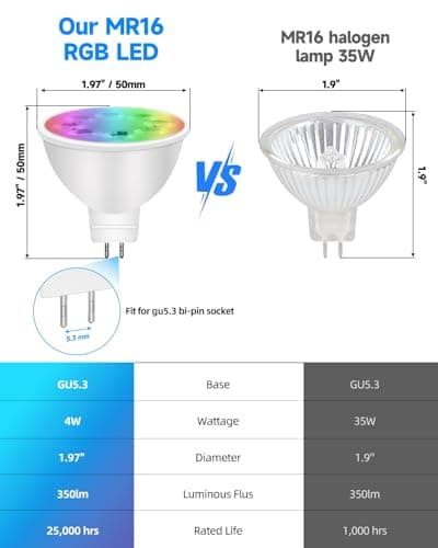 Noobibaba MR16 LED Bulb Color Changing 4W MR16 Color Changing LED Bulbs 12V Gu5.3 Bi-Pin Base Warm White+15 Multi Colors for Landscape Lighting (3 Bulbs and 1 Remotes) - Thumbnail 4