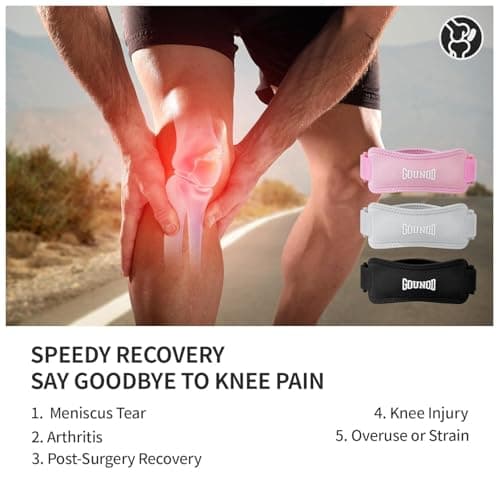 GOUNOD Patellar Tendon Support Strap 2 Pack,Knee Strap for Knee Pain Relief,Patella Band for Basketball, Jumpers Knee, Tendonitis, Running, Hiking, Soccer, Osgood Schlatter（Black） - Thumbnail 3