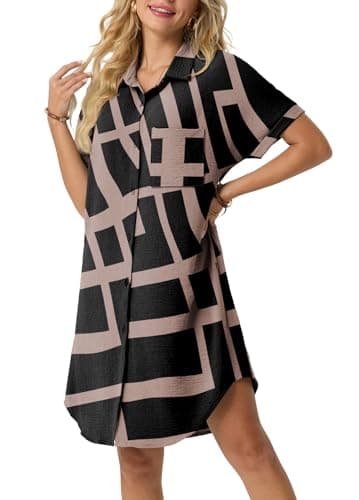 HiMONE Women’s Button Down Shirt Dress Casual Loose Short Sleeve Cover Up with Pocket Lightweight Beach Tunic Dress - Image 1