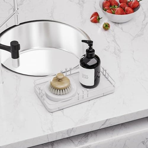 Pursura Bathroom Vanity Tray for Toiletries Makeup Perfume Candle Toilet Tank, Kitchen Tray for Soap Dispenser Spice Salt, Small Tray for Countertop Decor Coffee Nightstand 7.9”x4.4” White - Thumbnail 5