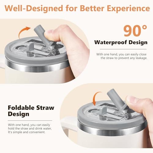 Replacement Straw Lid for Stanley 40 oz Tumbler with Double Straw, Leak-Proof Clear Flip Top Compatible with Stanley Quencher H2.0, 2-Pack, Gray - Thumbnail 5