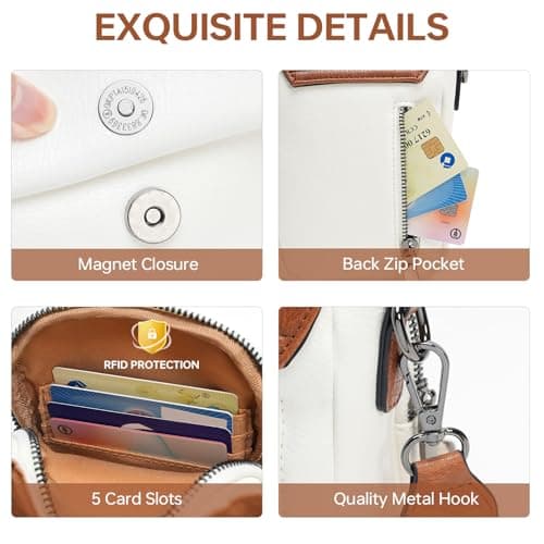 GEMIU Cell Phone Purse for Women Vegan Leather Cross body Wallet Mini Shoulder Handbag Purse with Card Slots - White&Brown - Thumbnail 6
