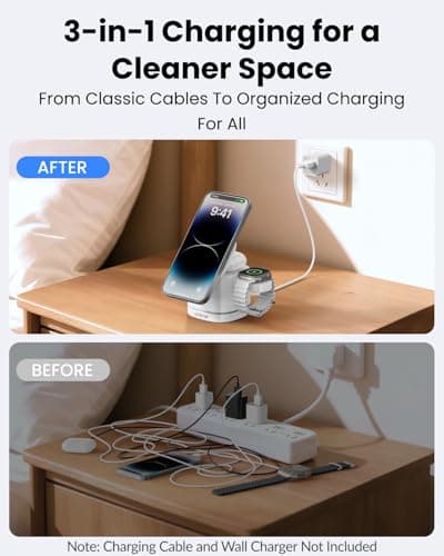 Gitryin Magnetic Wireless Charger Stand for Apple Devices, 3 in 1 Travel Charging Station, 15W Foldable Charging Dock for iPhone 17/16/15/14/13/12, Apple Watch Ultra, AirPods 4 3 Pro - Thumbnail 3