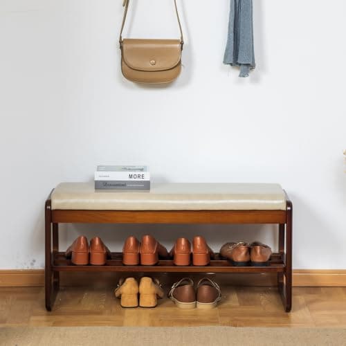 latifolia Solid Wood Bench, Entryway Shoe Bench with Cushion, Flip-Open Storage Compartment, 2-Tier Shoe Organizer(Grey,31.50''L) - Thumbnail 5