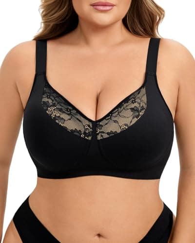 LIIJOO Minimizer Bras for Women Full Coverage Underwire Bra Plus Size Comfort Supportive Everyday T-Shirt Bra Seamless Lift Adjustable Straps（Black, 4XL Plus Size） - Image 1