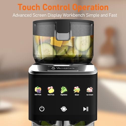 CFR606-1 Cold Press Juicer Machines,Touch Sensing Function,Double Filter Screen,5.3"Wide Feed Chute,350W Slow Masticating Juicer for Whole Vegetables & Fruits,Easy to Clean(White) - Thumbnail 5
