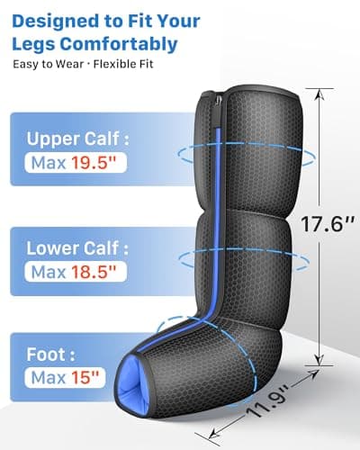 Air Compression Leg Massager with Heat : MUSUGY Sequential Foot and Calf Massager for Circulation and Pain Relief, with 9 Intensity, 6 Modes, 3 Heat - for Mom, Dad, Standing Jobs & Daily Relaxation - Thumbnail 4