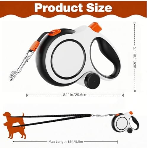 Dual Retractable Dog Leash 2 Large Dogs (Up to 110 Lbs Each), 2 Headed Pet Leash with Poop Bags, 16ft Extension, Non-Slip Grip, One-Button Break & Lock, 360-degree Tangle-Free (White, Large) - Thumbnail 2