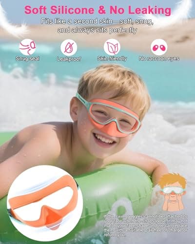 Keary 2 Pack Kids Swim Goggles with Nose Cover Swimming Goggles for Kids 4-7 6-14 8-12 Age 3-6 5-8 Toddler Boys Girl Youth Child Anti-UV Anti-Fog Pool Water Leakproof - Thumbnail 2