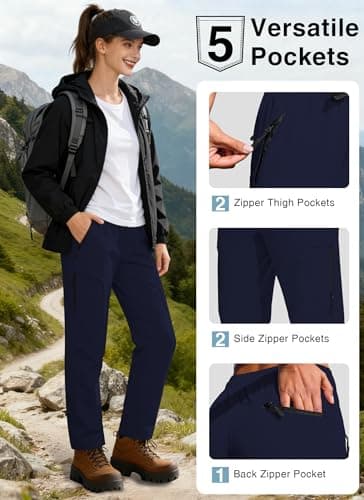 Hiking Pants Women Water Resistant UPF 50 Lightweight Quick Dry Cargo Travel Pants with 5 Zipper Pockets QYY25038 Navy Blue XXL - Thumbnail 3