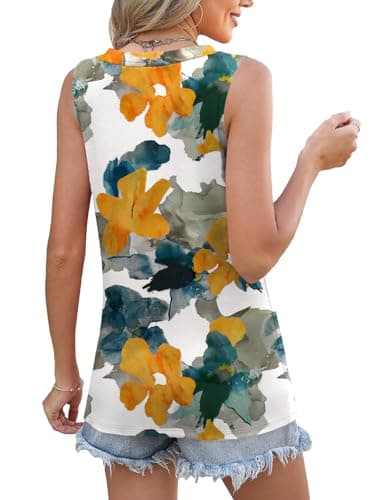 SLOWCOLIN Womens Tank Tops Loose Fit V Neck Tank Tops for Women Summer Casual Sleeveless Shirts White-Yellow M - Thumbnail 4