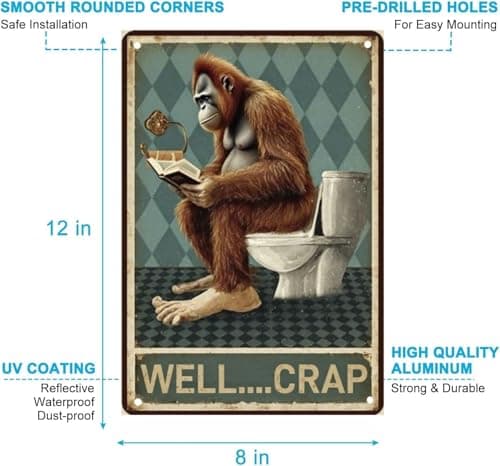 Carastora Funny Metal Tin Sign - "WELL CRAP" with Sarcastic Quote - 8x12 Inch Vintage Bathroom Wall Decor, Perfect for the home, cafe, bar or guest restroom. - Thumbnail 6
