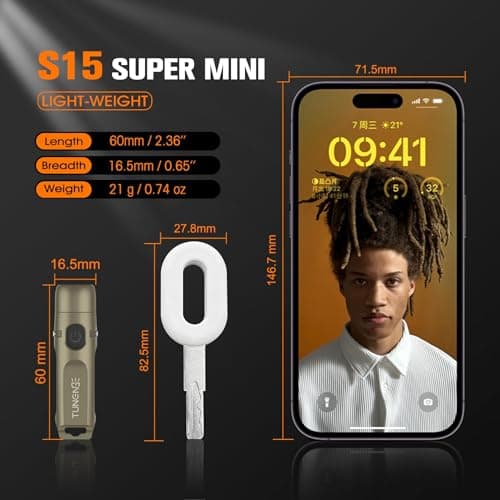 TUNENGE S15 Rechargeable Keychain Flashlight,650 High Lumen EDC Flashlight,Super Bright LED Mini Flashlight Be Suitable for Camping, Hiking,Outdoor Activities,Emergency（Khaki 6500K） - Thumbnail 3