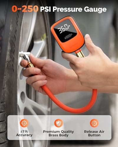 ETENWOLF T600 Digital Tire Pressure Gauge 0-250 PSI, ANSI B40.7 2A Grade High Precision(Plus-Minus 1%),Tire Gauge for Tire Pressure with Rubber Hose, Replaceable AA Batteries - Thumbnail 3