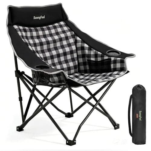 SUNNYFEEL Heavy Duty Camping Chairs for Adults Portable Oversized Folding Chair with Side Pockets & Cup Holde for Fishing,Trip,Picnic,Lawn,Concert Outdoor, Carry Bag Included - Image 1