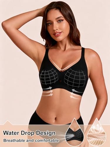 COCOMARTS Jelly Bras for Women No Underwire Seamless Push Up Bra Full Support Comfort Bralettes Wireless Plunge Everyday Bra Black 2X-Large - Thumbnail 3