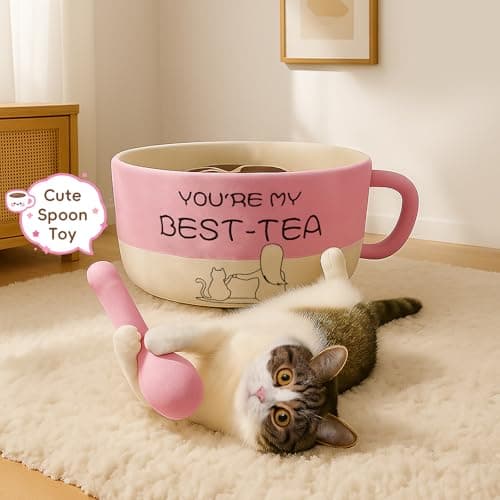 MOYMO Cute Cat Beds Kitten Beds, Soft Small Dog Beds, Washable Pet Beds for Puppy and Kitty, Funny Coffee Cup Shape, 20 Inch - Thumbnail 4