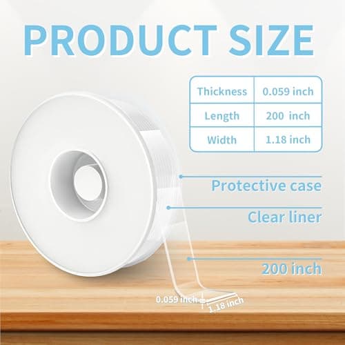 Rvhouse Double Sided Tape, 1.18" x 200" Heavy Duty Clear Nano Mounting Tape with Protective Case Sticky Adhesive for Carpet Picture Poster Office Home RV Decoration - Thumbnail 2