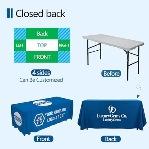 Custom Table Cloth with Business Logo Text, Custom Table Cloth Rectangle Table, Personalized Table Cloth for Business Tradeshow Events for Birthday Wedding Anniversary Decoratio (6FT Closed Back) - Thumbnail 2
