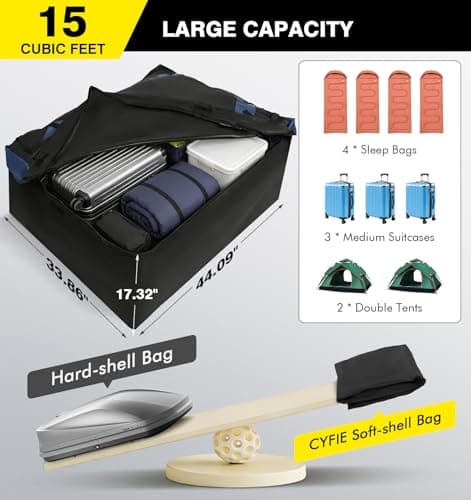 Cyfie Car Rooftop Cargo Carrier Bag, 15 Cubic Feet Waterproof Heavy Duty 420D Oxford Cloth Car Roof Luggage Cargo Storage Bag for All Vehicles with/Without Rack (Black and Blue) - Thumbnail 4