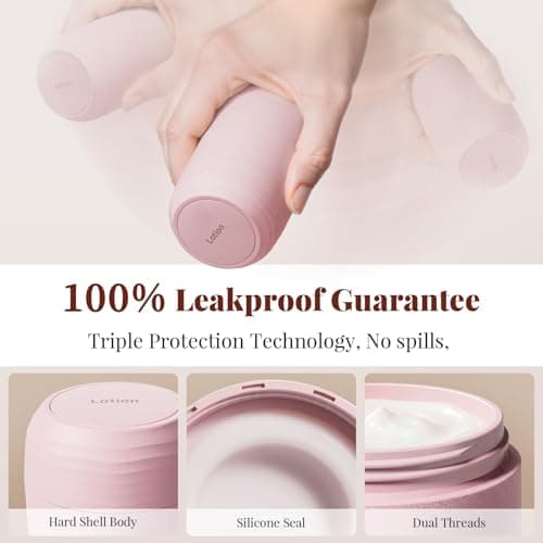 Trimcoo New Travel Toiletry Containers [Ultra Leakproof] TSA-Approved, PLA Hard Shell Jars with 5 Magnetic Labels, Wide Mouth Bottles for Lotion, Cleanser, Shampoo, Conditioner, Pink, 3 Pack, 2OZ - Thumbnail 2