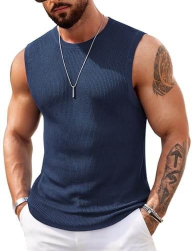 COOFANDY Men's Casual Knit Tank Tops Muscle Sleeveless Shirts Summer Basic Tops Navy Blue - Image 1