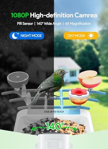 Osoeri Bird Feeder with Camera - Solar Smart Bird Feeder with AI Identify, 1080P HD Auto Capture Birds Video, Real-Time Alerts, Gifts for Family and Friends, 2.4GHz WiFi - Thumbnail 4