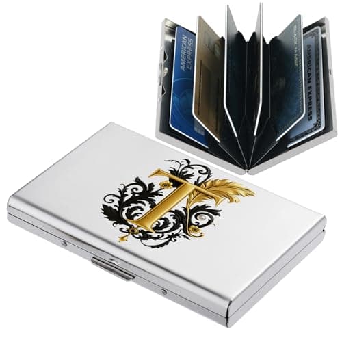BONSYL® Credit Card Holder, Slim RFID Blocking Card Holder Wallet, Fashionable Design and Artistic Patterns Metal Credit Card Holder Wallet, for Men Women.(T/6 Slots/Silver)