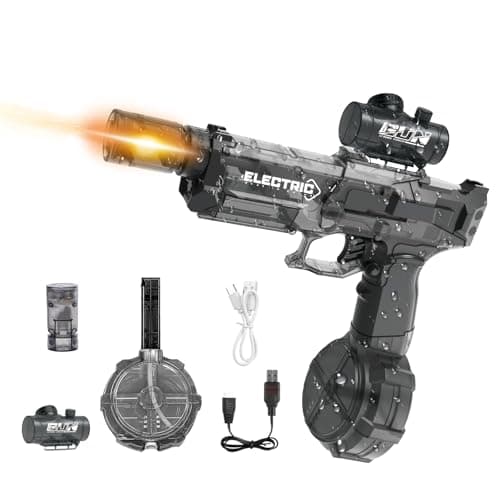 Electric Water Gun for Adults Kids, Automatic Squirt Gun with 26-32 FT Long Range, Powerful Light Up Watergun, Large Capacity Electric Water Blaster, Summer Beach Pool Outdoor Party Toy Gift, Black