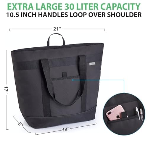 Jumbo Cooler Bag - Heavy Duty Soft Insulated Grocery Bag (Black) - Thumbnail 2