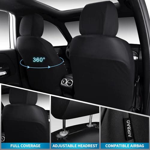 CAR PASS Memory Foam seat Covers Leather, Air Cool Mesh car seat Covers Front Seats 2, Universal FIT for Cars,SUV,Trucks, Comfortable-Durable-Breathable Airbag Compatible, All Black - Thumbnail 2