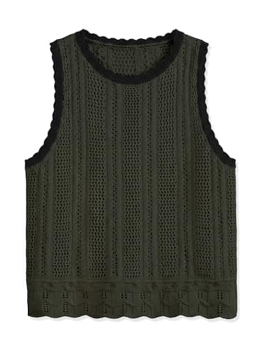 Anbech Womens Beach Cover Ups Vacation Clothes Crochet Tops Sleeveless Sweater Vest Tank Crewneck Resort Wear for Women 2026,Army Green,M - Thumbnail 4
