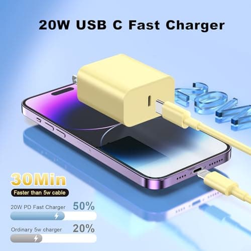 AWIC Compatible with iPhone,USB C to ightning Cable 3Pack 10FT Long Phone Cables,Type C Phone Charger Cord Fast Charging for Phone 14 13 12 11 Pro Max X XS XR 8 7 6s Plus SE and More-YellowBluePink - Thumbnail 2