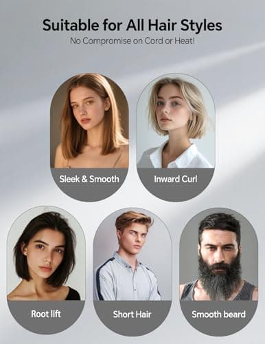 LANDOT Mini Hair Straightener Brush - Ionic Heated Straightening Brush for Frizz-Free & Smooth Styling, Compact Lightweight Dual Voltage Travel Flat Iron Comb, Black - Thumbnail 6