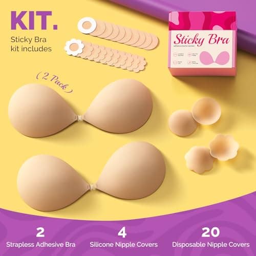 VogaChic Invisible Sticky Bra Push Up, Reusable Adhesive Bra for Backless Dress, Seamless Silicone Nipple Covers for Women's Exotic Bustiers & Corsets (C Cup, Beige, 2PCS) - Thumbnail 5