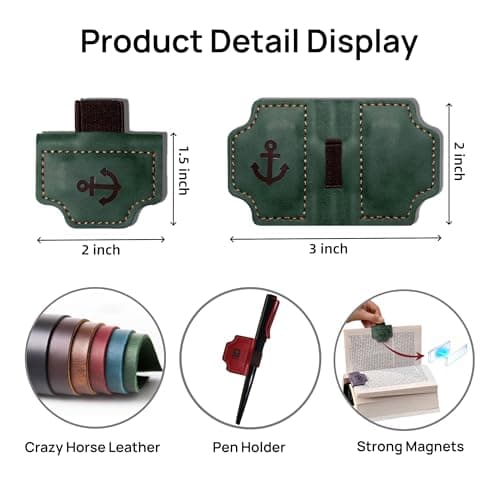 Buyborgood 4 Pcs Personalized Magnetic Leather Bookmark Pen Holder Book Lovers Christian Gifts Bygone Mark for Reading, Red-Bible + Coffee-Chi-Rho + Purple-Jesus Fish + Green-Anchor - Thumbnail 4