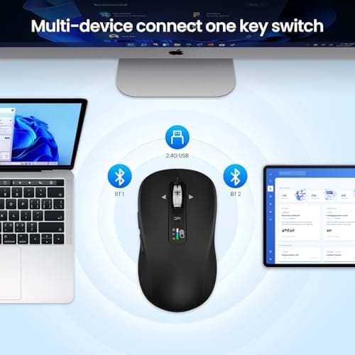 Wireless Bluetooth Mouse, 3-Device Multi-Mode (USB + 2 Bluetooth), 4-Way Metal Scroll Wheel, Adjustable DPI, Silent Click, Long Battery Life, Ergonomic Mouse for Laptop, PC, Mac, iPad (Black, 9) - Thumbnail 6